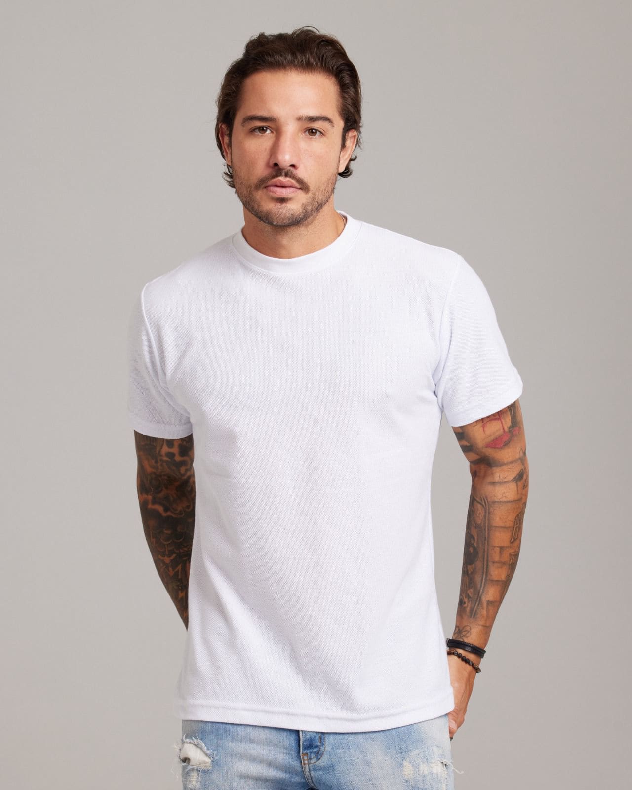 Camiseta Piquê Texture Branco — Lunfe Atacado — foto 4