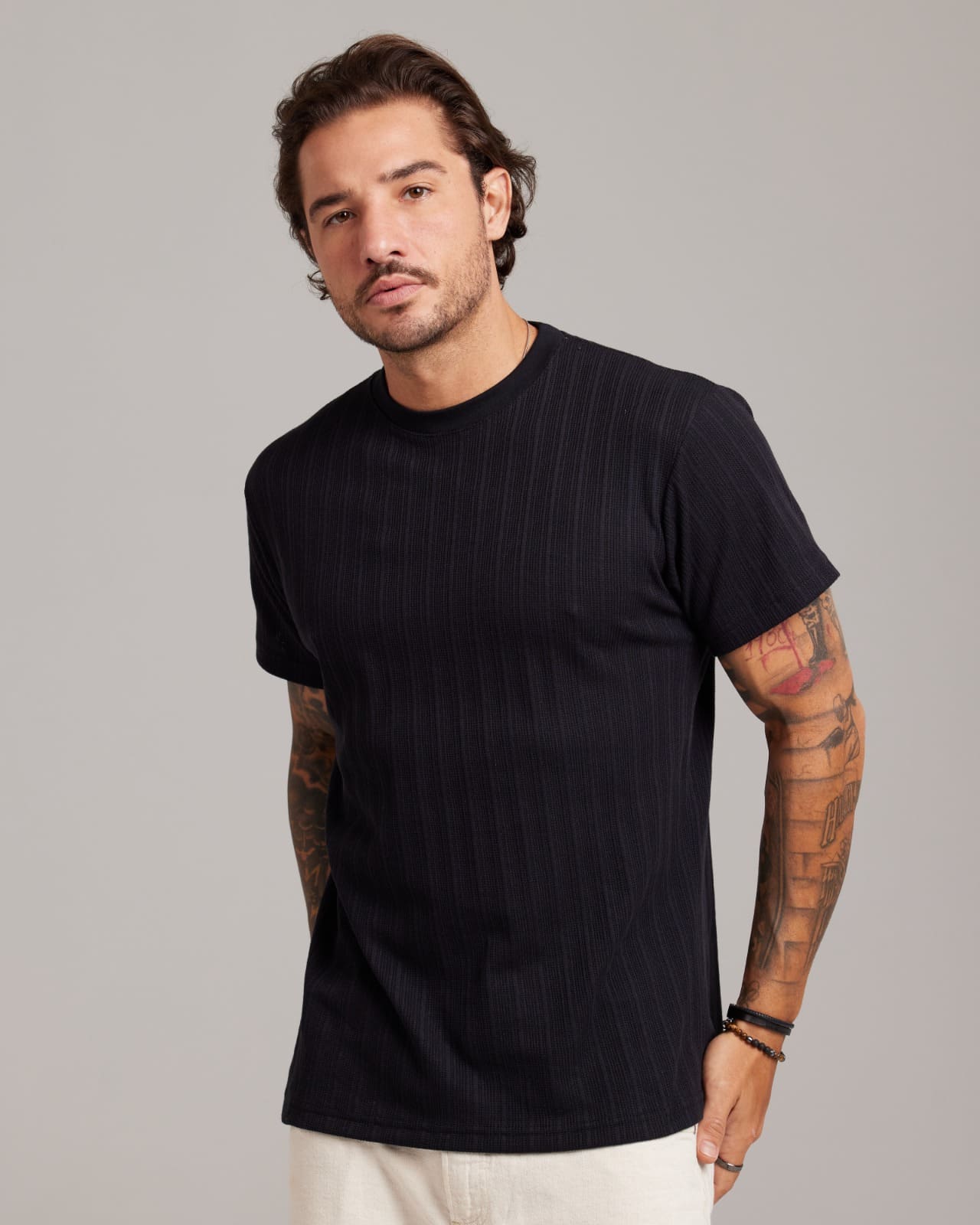 Camiseta Plissé Texture Preto — Lunfe Atacado — foto 4