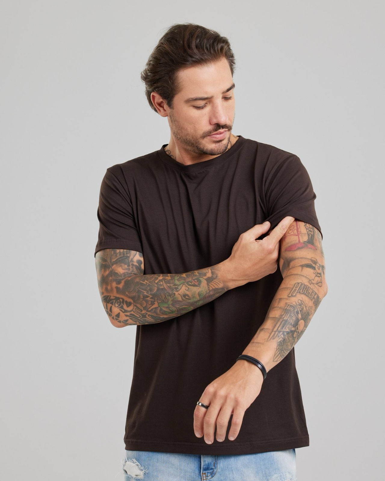 Camiseta Pima Cotton Marrom Chocolate — Lunfe Atacado — foto 7