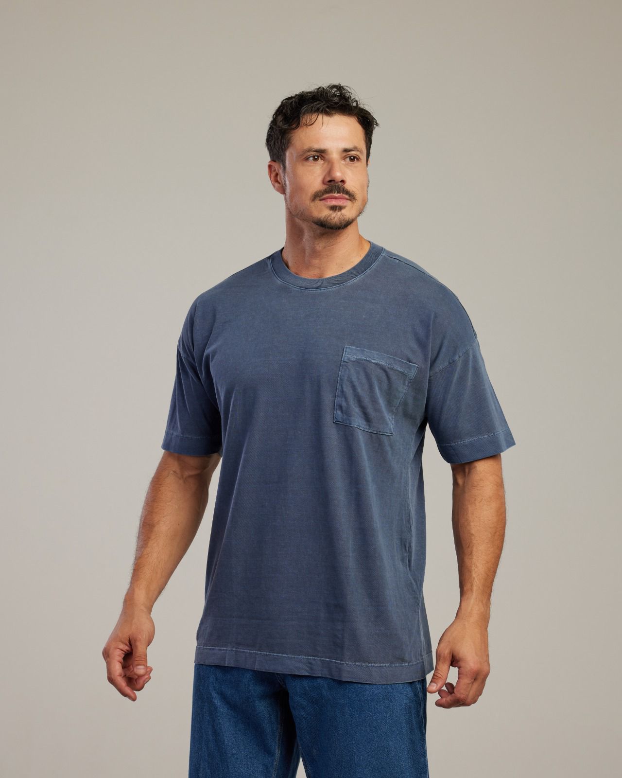 Camiseta Oversized Estonada com Bolso Azul — Lunfe Atacado — foto 3