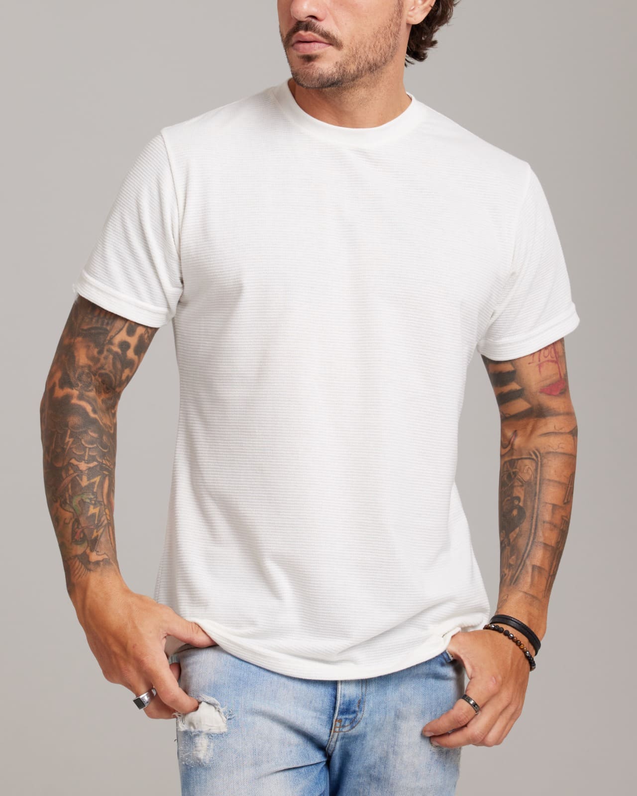 Camiseta Ripple Texture Off White — Lunfe Atacado — foto 8