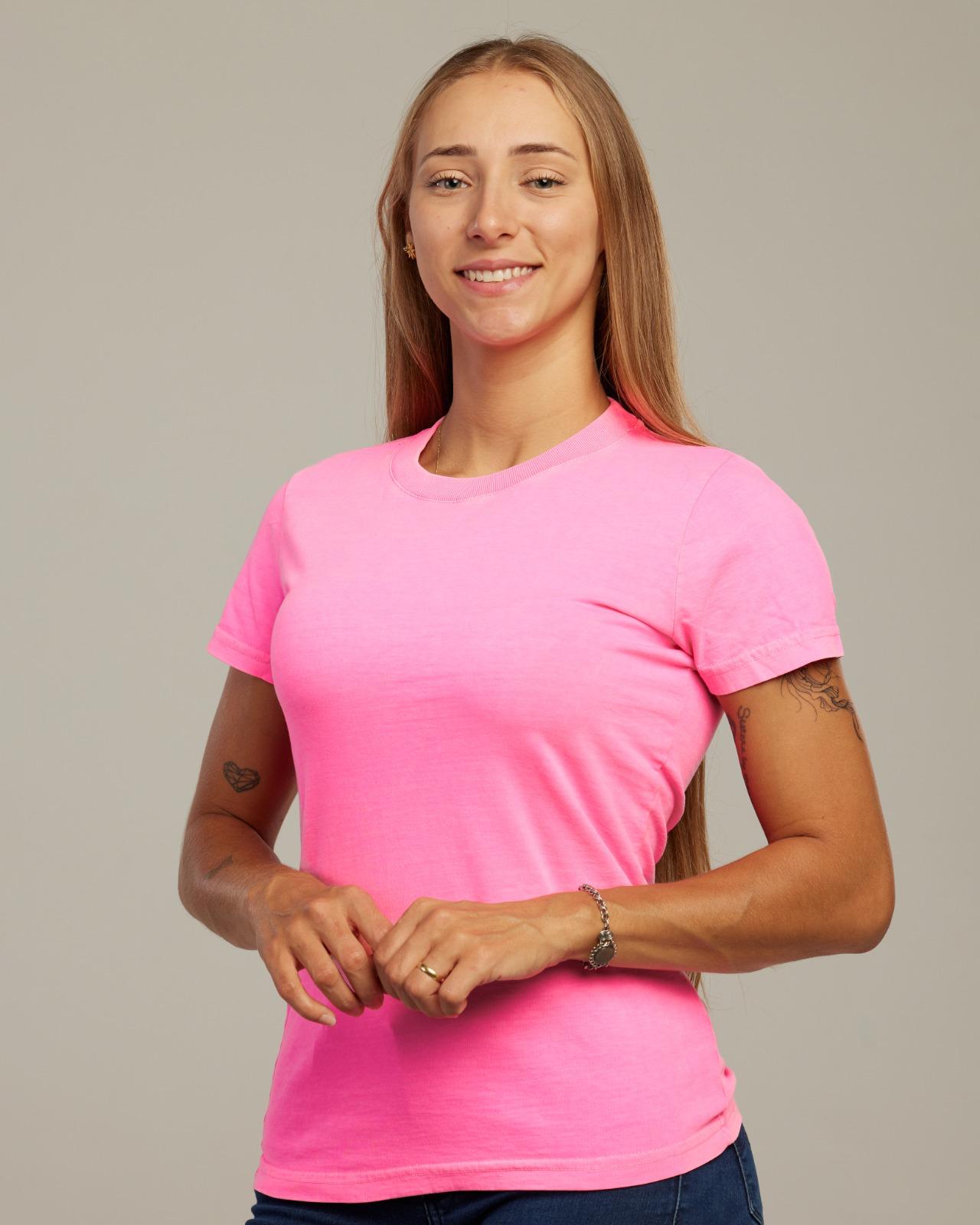 Camiseta Estonada Feminina Rosa Neon — Lunfe Atacado — foto 2