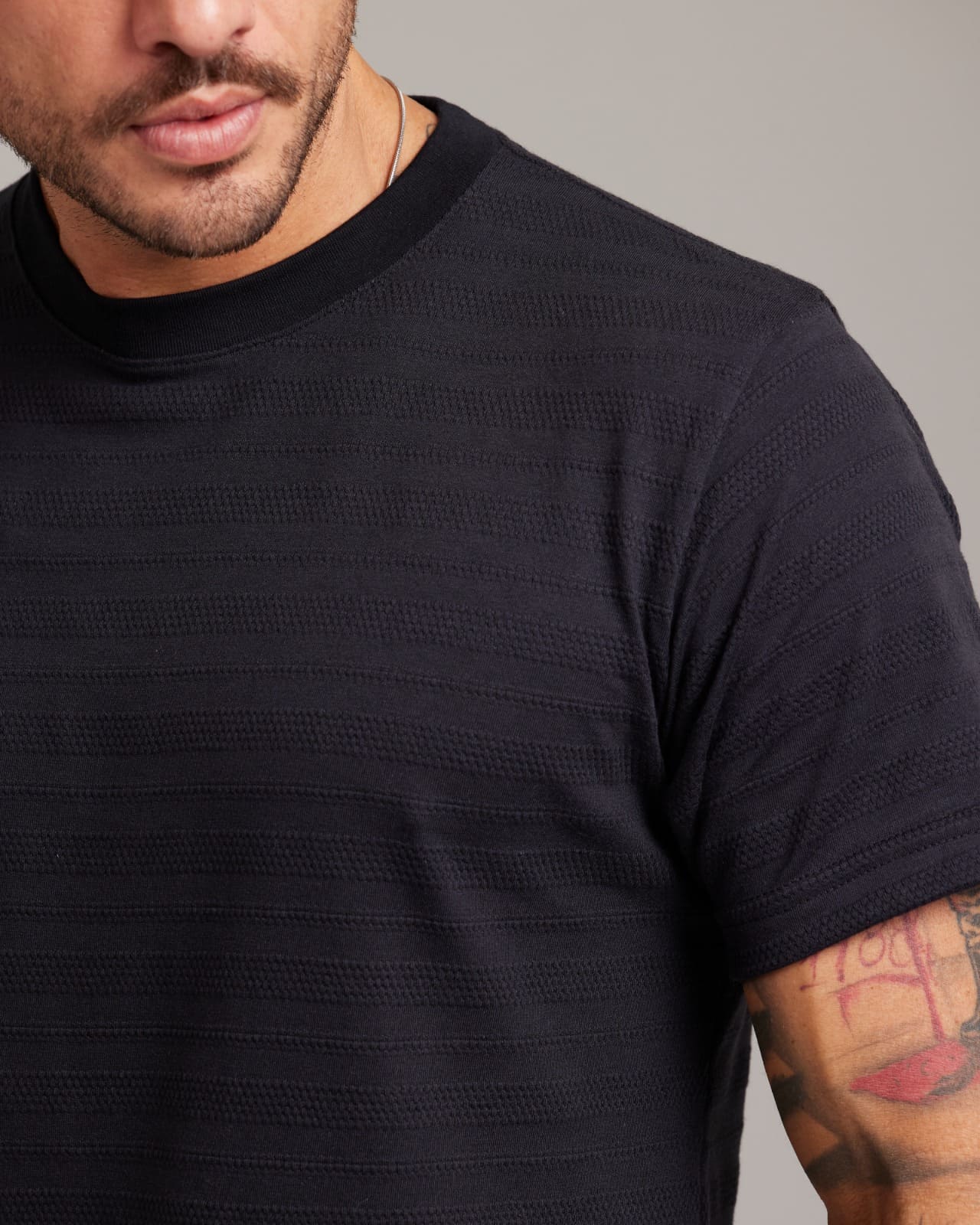 Camiseta Waffle Knit Texture Preto — Lunfe Atacado — foto 4