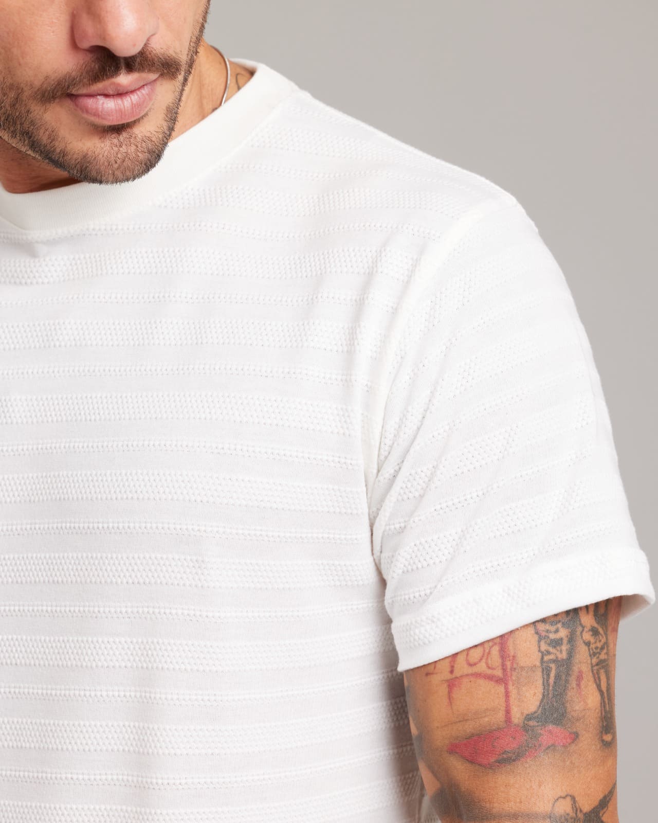 Camiseta Waffle Knit Texture Off White — Lunfe Atacado — foto 7