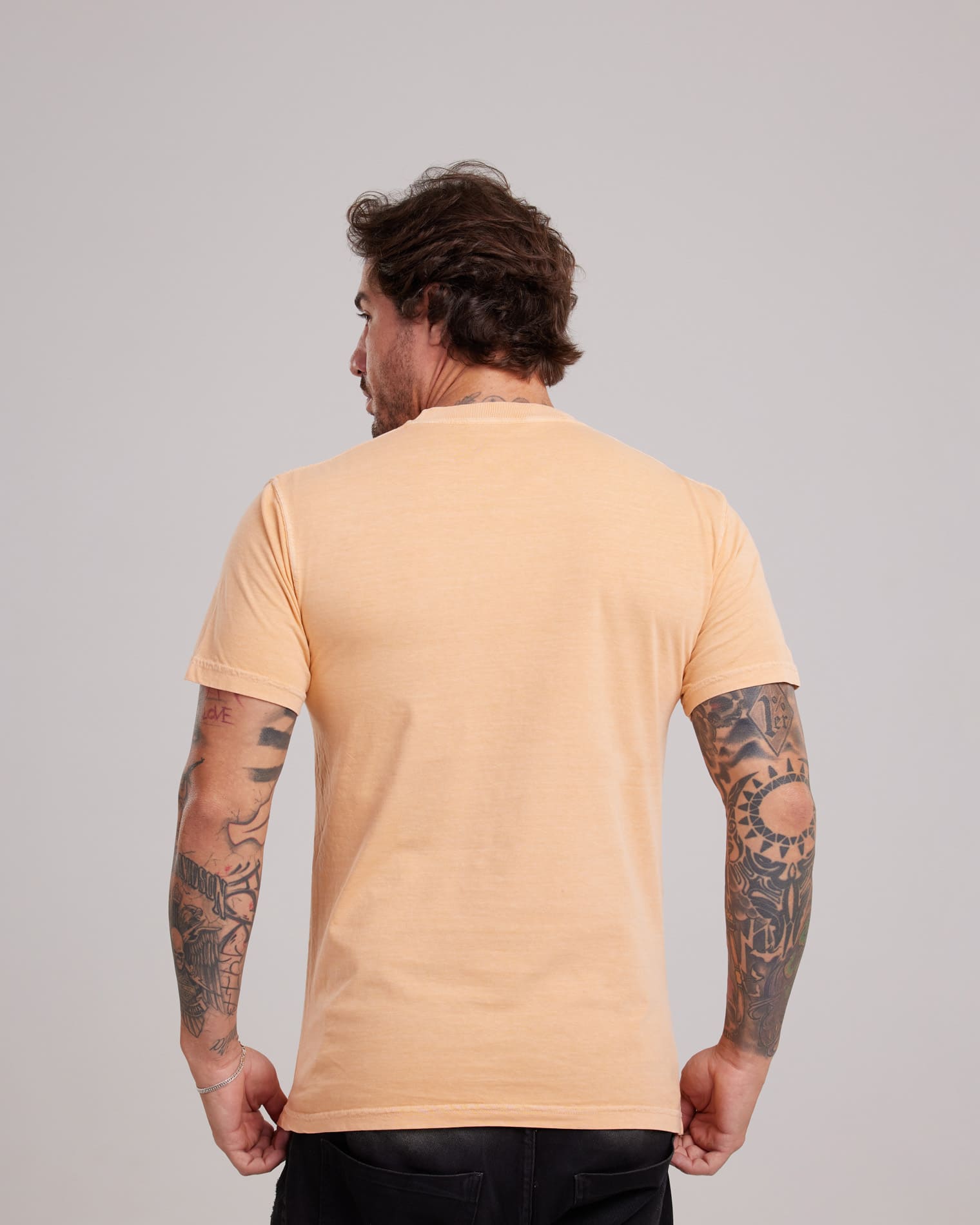 Camiseta Estonada Stone Wash Clássica Laranja Claro — Lunfe Atacado — foto 3
