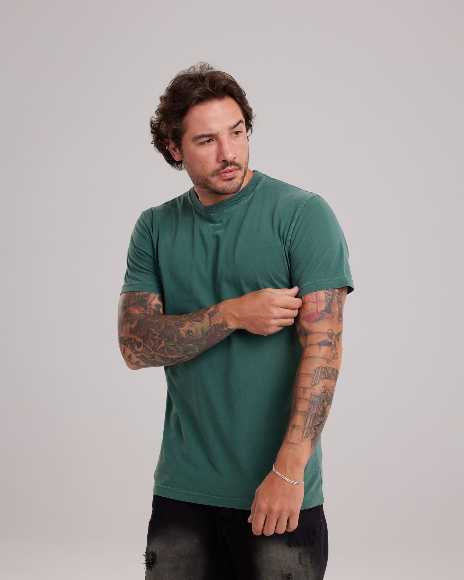 Camiseta Estonada Stone Wash Clássica Verde Floresta — Lunfe Atacado — foto 7