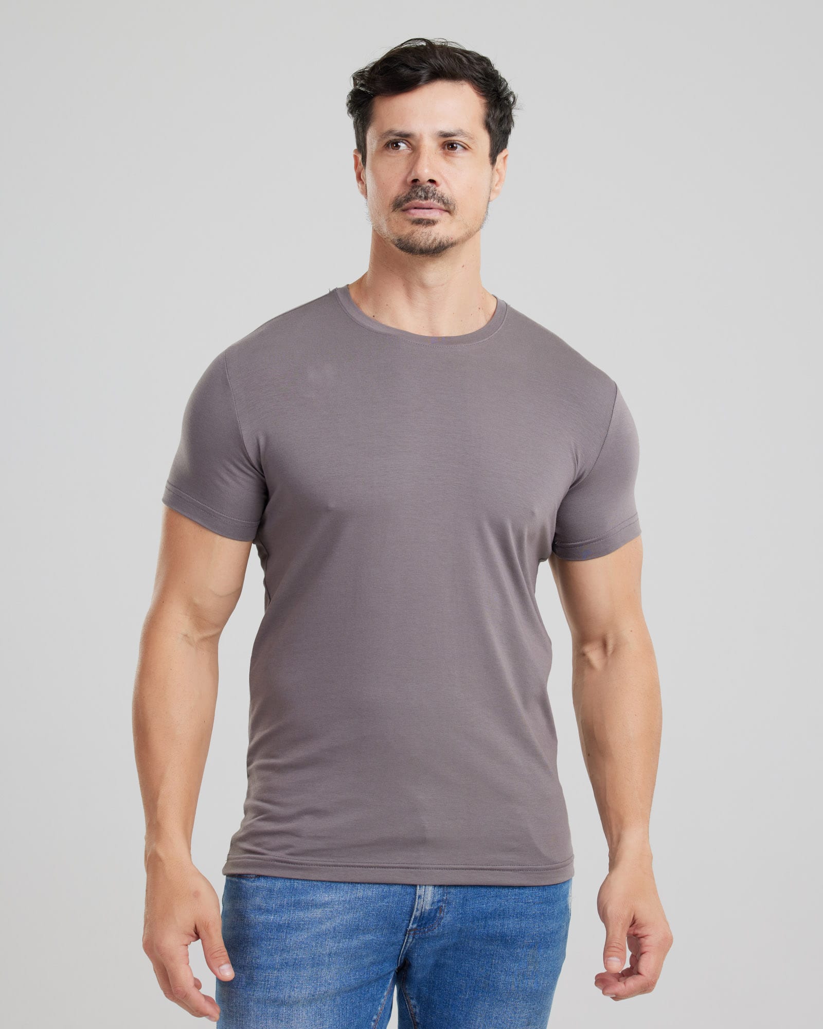 Camiseta Cotton Pima Slim Fit Cinza Escuro — Lunfe Atacado — foto 7