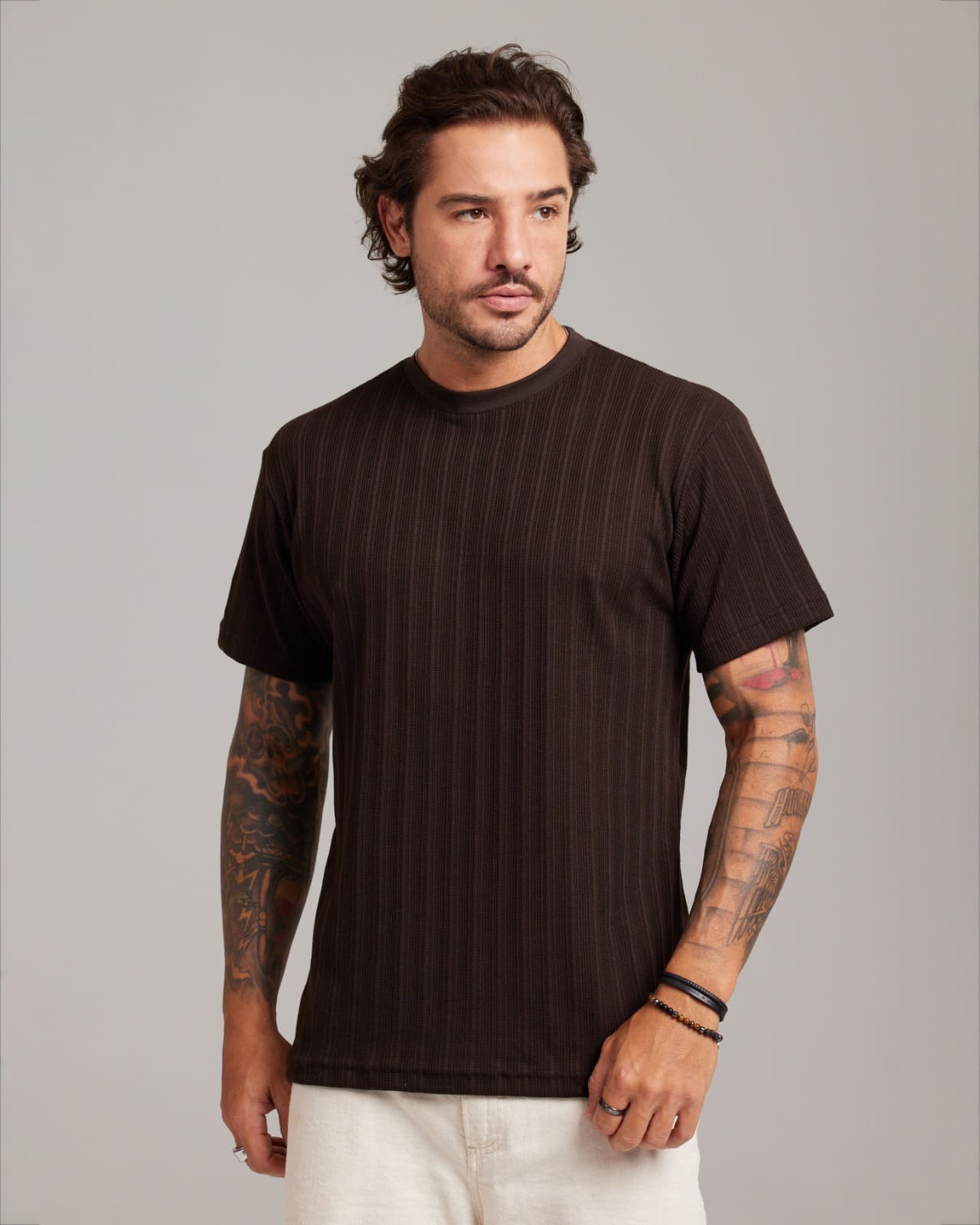 Camiseta Rib Wide Texture Marrom — Lunfe Atacado — foto 4