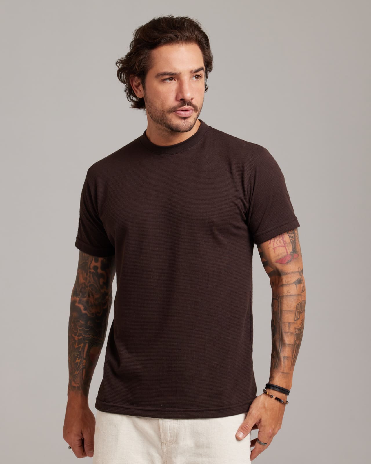 Camiseta Ripple Texture Marrom — Lunfe Atacado — foto 4