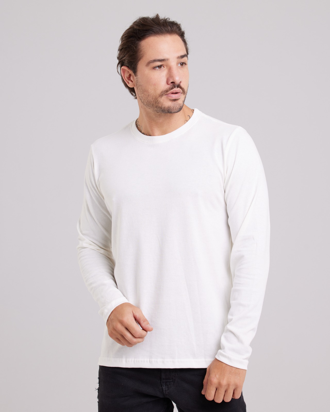 Blusa Manga Longa Básica Branco — Lunfe Atacado — foto 4