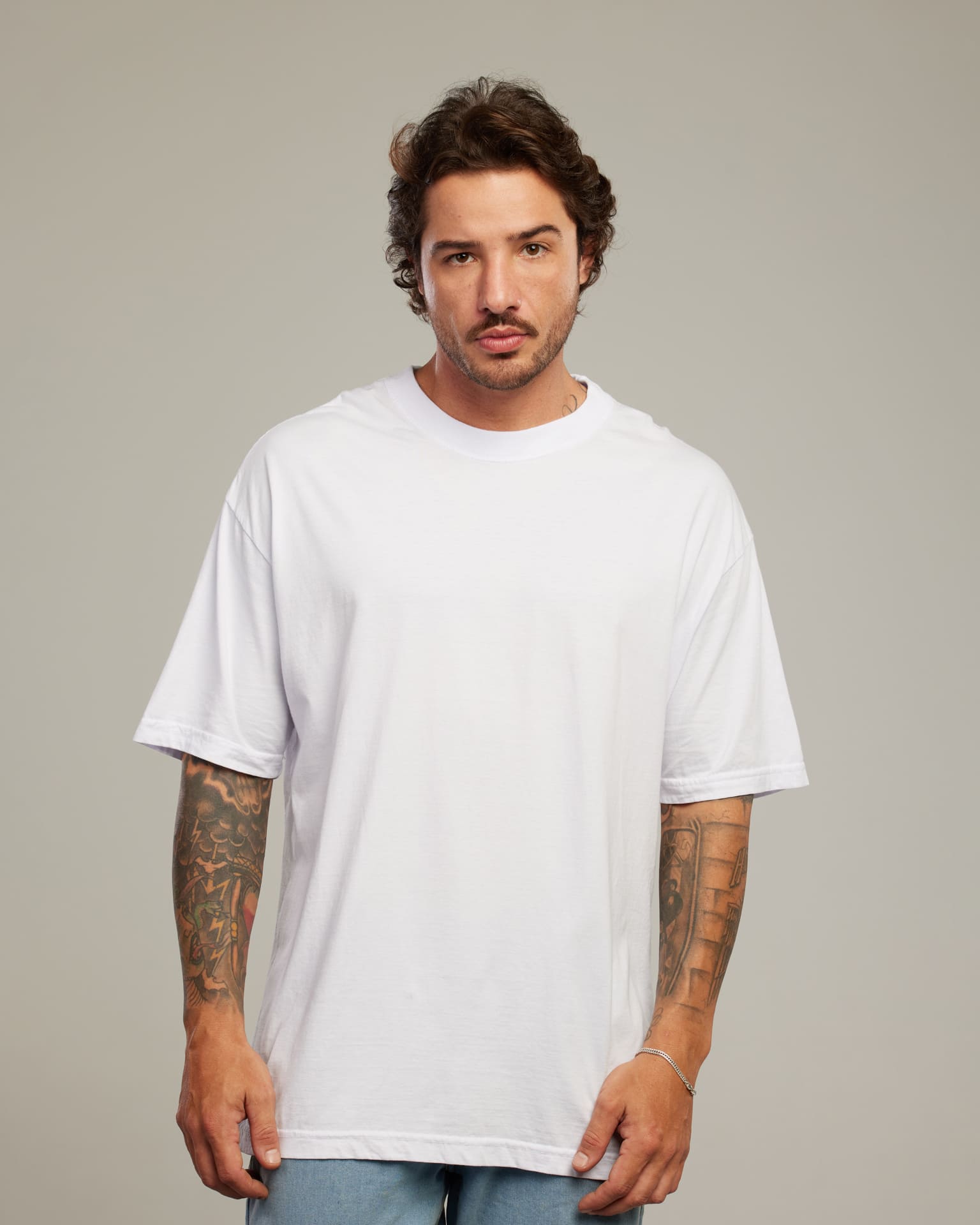 Camiseta Oversized Drop Shoulder Branco — Lunfe Atacado — foto 6